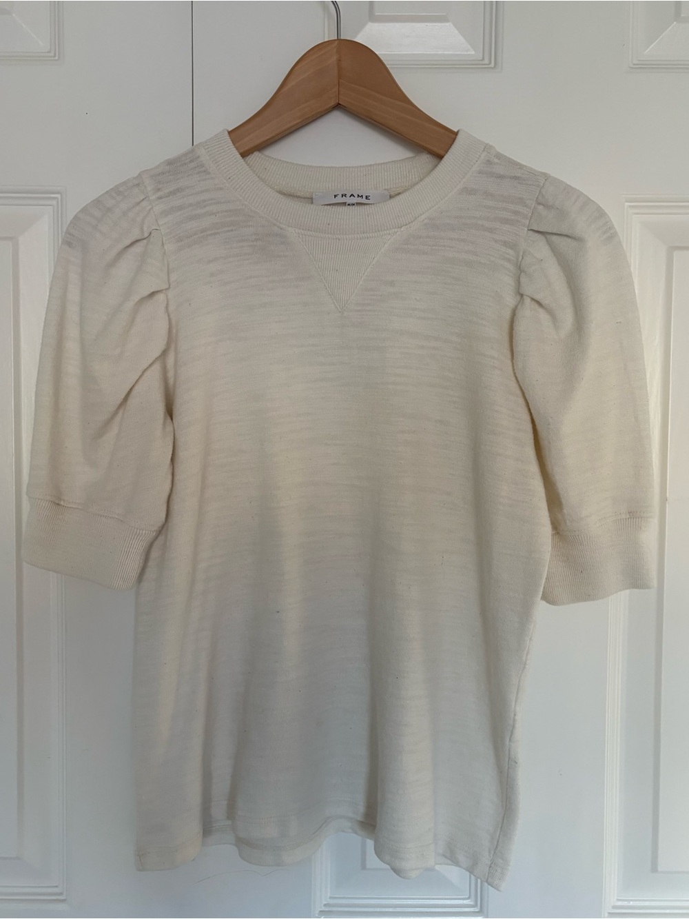 Frame Denim Cream Short Puff-Sleeve Knit Tee